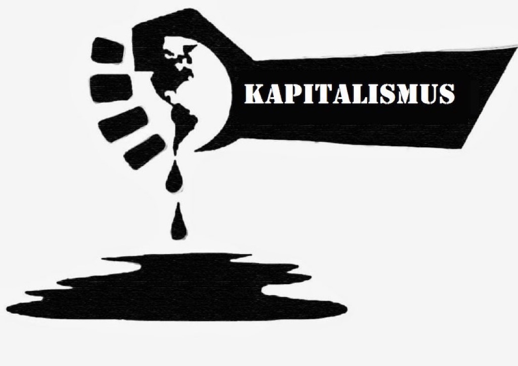 Graffiti Kapitallismus-Hand quetscht Erde aus